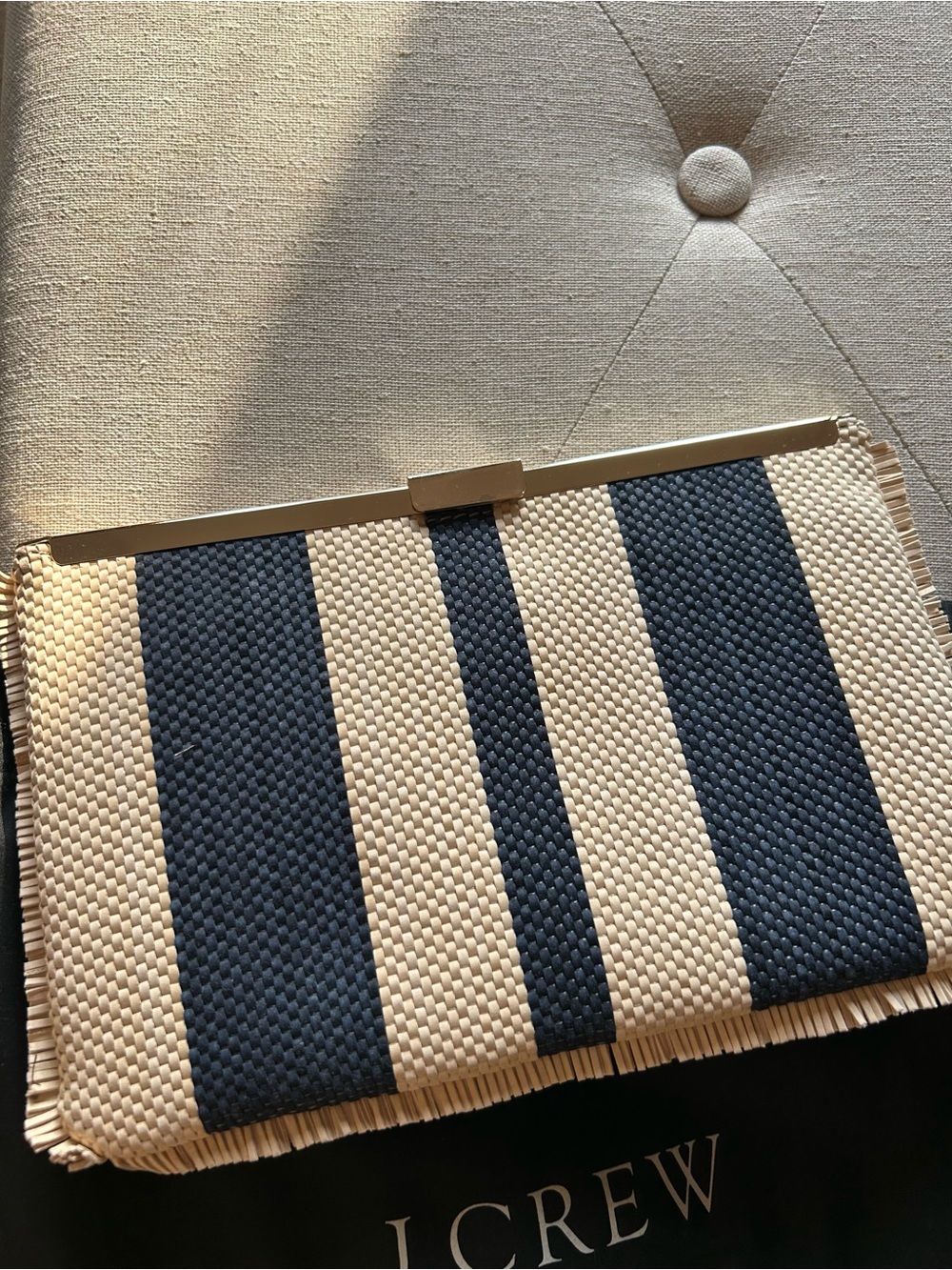 J. Crew Woven Stripe Clutch Bag - Navy and Cream